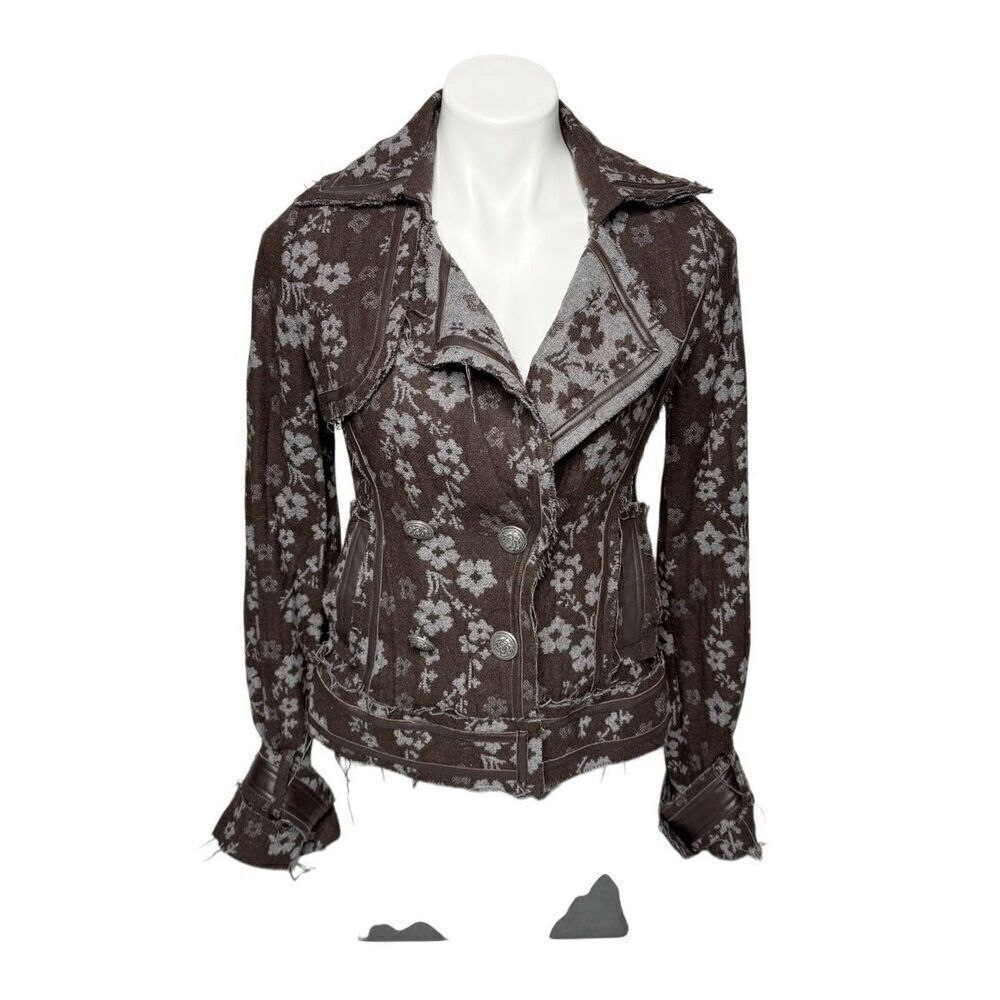 Hazel brown and gray floral double breasted wool blend jacket size S